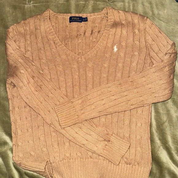 Ralph Lauren women’s V-Neck Sweater in Tan - Picture 1 of 3